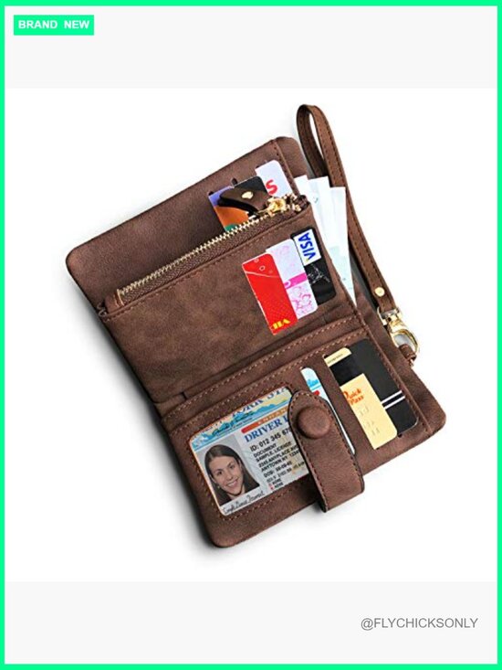 Wallet for Women Clutch RFID Blocking Wristlet Leather Purse  RFID Bifold Trifold Wristlet Wallet for Women with Wrist Strap Faux Leather